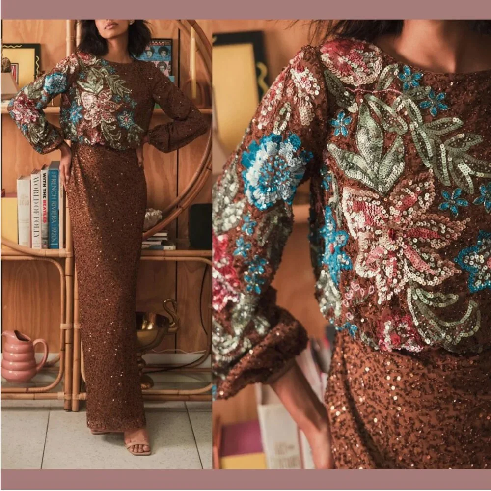 NWT $598‎ Mac Duggal [ SZ 4 ] Embellished Multicolor Floral High Neck Gown #Q768